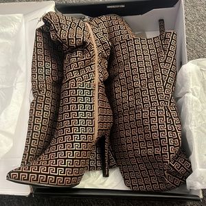 Brown/combo thigh high boots size 5.5